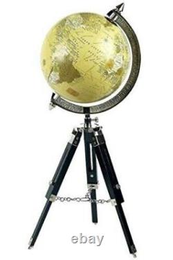 Globe world wooden tripod Antique vintage table top good gift 25