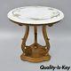 Gold Vintage Hollywood Regency Marble Round Top Side Table Tripod Wooden Base