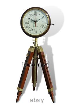 Grand Fathers Vintage Style Wooden Tripod Stand Clocks Desk Brass Antique Table