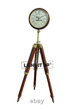 Grand Fathers Vintage Style Wooden Tripod Stand Clocks Desk Brass Antique Table