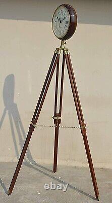 Grand Fathers Vintage Style Wooden Tripod Stand Clocks Desk Brass Antique Table