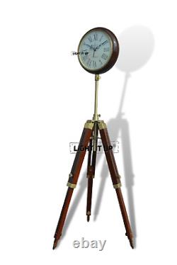 Grand Fathers Vintage Style Wooden Tripod Stand Clocks Desk Brass Antique Table