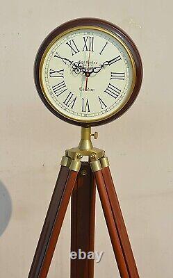 Grand Fathers Vintage Style Wooden Tripod Stand Clocks Desk Brass Antique Table