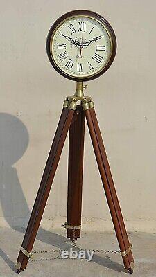 Grand Fathers Vintage Style Wooden Tripod Stand Clocks Desk Brass Antique Table