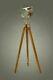 Halloween Vintage Brass Floor Spot Light With Wooden Tripod Stand Home Decor Lamp