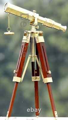 Handcrafted Vintage Brass Telescope Adjustable Tripod Stand For Office Decor