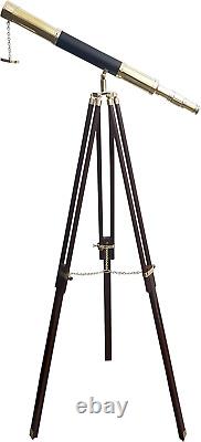 Handmade Brass Telescope with Wooden Tripod 55 Vintage Stand Nautical Floor Sta