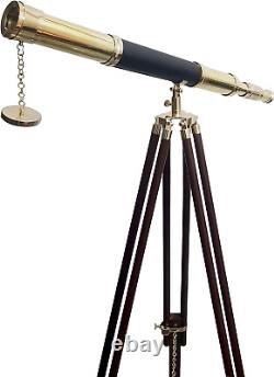 Handmade Brass Telescope with Wooden Tripod 55 Vintage Stand Nautical Floor Sta