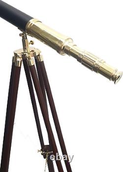 Handmade Brass Telescope with Wooden Tripod 55 Vintage Stand Nautical Floor Sta