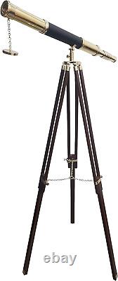 Handmade Brass Telescope with Wooden Tripod 55 Vintage Stand Nautical Floor Sta