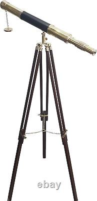 Handmade Brass Telescope with Wooden Tripod 55 Vintage Stand Nautical Floor Sta