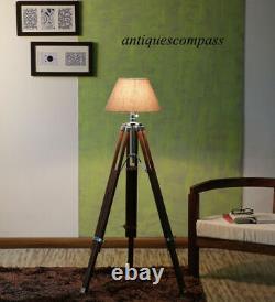 Handmade Designer Floor Shade Lamp Natural Wooden Tripod Stand Home Decor