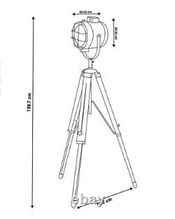 Handmade Industrial Vintage style wooden tripod with studio spotlight 177.8 cm b