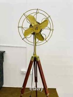 Handmade Standard Antique Tripod Floor Fan With Modern Look Wooden Adjustable AW