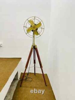 Handmade Standard Antique Tripod Floor Fan With Modern Look Wooden Adjustable AW