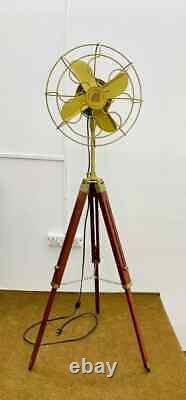 Handmade Standard Antique Tripod Floor Fan With Modern Look Wooden Adjustable AW