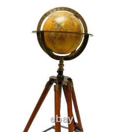 Handmade Vintage Brass Antique Armillary With Wooden Tripod Stand Marine Sphere