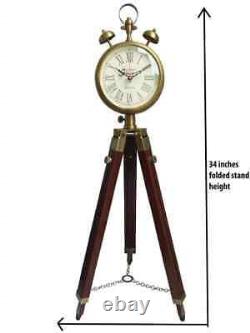 Handmade Vintage Floor Clock Wooden Tripod Stand for Home Hotel Office Decor