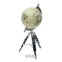 Handmade White Ocean World Globe with Wooden Tripod Antique-Style Vintage Map