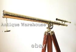 Harbor Master Double Barrel Shiny Brass Telescope Spyglass With Wooden Tripod