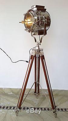Hollywood Cinema Theater Vintage Style Spotlight Solid Wooden Tripod Searchlight