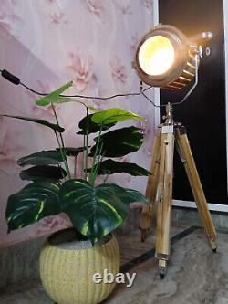 Hollywood Nautical Studio Vintage Design Industrial Tripod Floor Lamp Wood Light