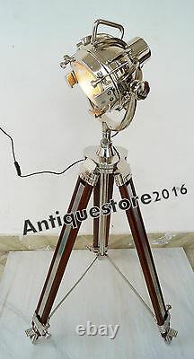 Hollywood Vintage Designer Industrial Nautical Spotlight Tripod Floor Lamp Decor