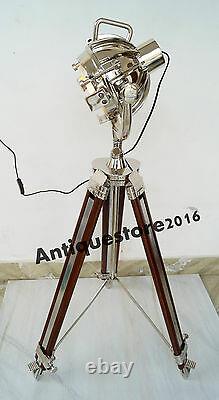 Hollywood Vintage Designer Industrial Nautical Spotlight Tripod Floor Lamp Decor