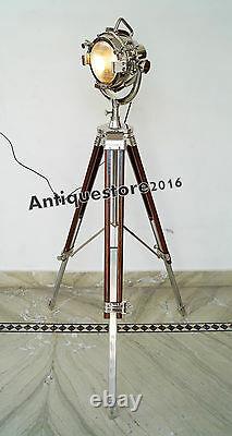 Hollywood Vintage Designer Industrial Nautical Spotlight Tripod Floor Lamp Decor