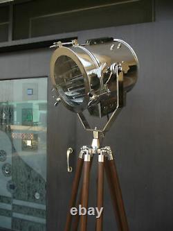 Hollywood Vintage Marine Nautical Industrial Spotlight Floor Lamp Tripod Stand