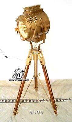 Hollywood Vintage Nautical Spotlight With Wooden Tripod Home Décor Floor Office