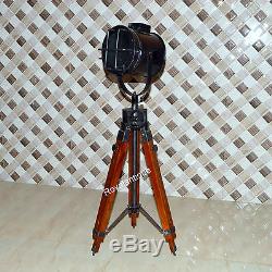 Hollywood Vintage Revolving Spot Light-Floor Lamp With Wooden Tripod-Stand