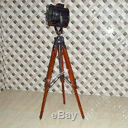 Hollywood Vintage Revolving Spot Light-Floor Lamp With Wooden Tripod-Stand