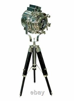 Hollywood nautical antique searchlight floor lamp spotlight on wooden tripod