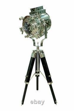 Hollywood nautical antique searchlight floor lamp spotlight on wooden tripod