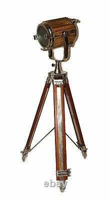 Hollywood vintage wooden spotlight floor lamp with brown tripod stand gift item