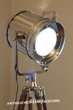 Home Decor Tripod Stand Lamp Wooden Spotlight Floor Nautical Light Brown Vintage