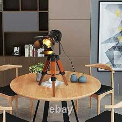 Home Modern Industrial Vintage Tripod Floor Table Lamp Metal Wooden Cinema