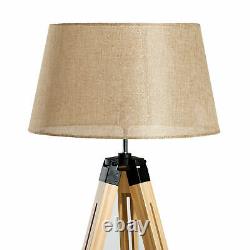 Indoor Home Vintage Floor Retro Wooden Tall Lampshade Free Standing Tripod