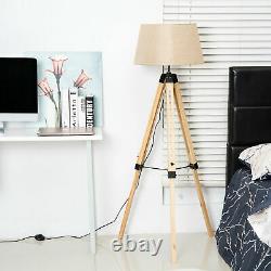 Indoor Home Vintage Floor Retro Wooden Tall Lampshade Free Standing Tripod