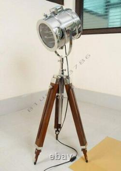 Industrial Style Floor Spotlight Vintage Studio Search Light Wooden Tripod Stand