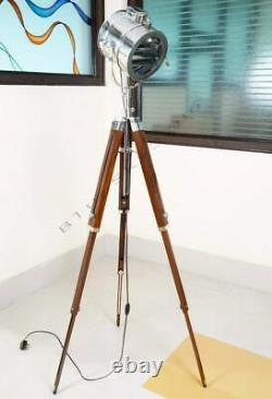 Industrial Style Floor Spotlight Vintage Studio Search Light Wooden Tripod Stand