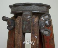 Industrial Surveyor Tripod Vintage Wood Cast Iron Height Approx. 61