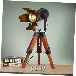 Industrial Tripod Camera Table Lamp Vintage Wood Cinema Decorative Searchlight