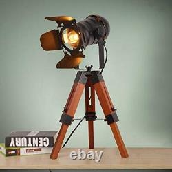 Industrial Tripod Camera Table Lamp Vintage Wood Cinema Decorative Searchlight