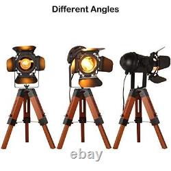 Industrial Tripod Camera Table Lamp Vintage Wood Cinema Decorative Searchlight