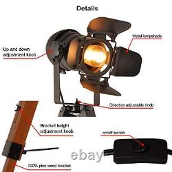 Industrial Tripod Camera Table Lamp Vintage Wood Cinema Decorative Searchlight