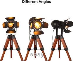 Industrial Tripod Camera Table Lamp Vintage Wood Cinema Decorative Searchlight F