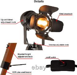 Industrial Tripod Camera Table Lamp Vintage Wood Cinema Decorative Searchlight F