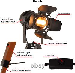 Industrial Tripod Floor Table Lamp Vintage Wood Cinema Searchlight Standing L